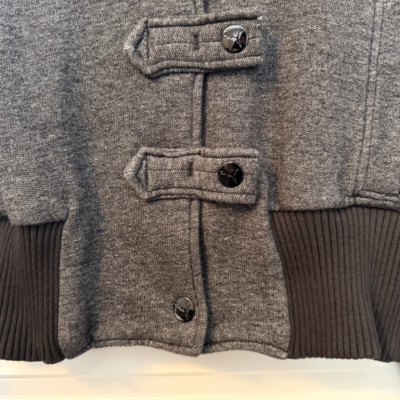Puma Heather Gray Zip Up & Snap Sweater Size Large w/Black Wide Collar Accent - Picture 11 of 11